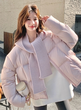 Mistletoe新款现货！送帽子围巾+90绒粉嫩少女短款羽绒服加厚