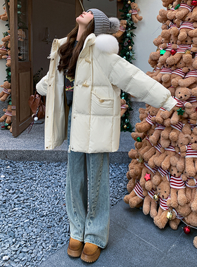 Mistletoe90羽绒连帽毛领提花羽绒服外套女2025秋冬新Y20P350K528