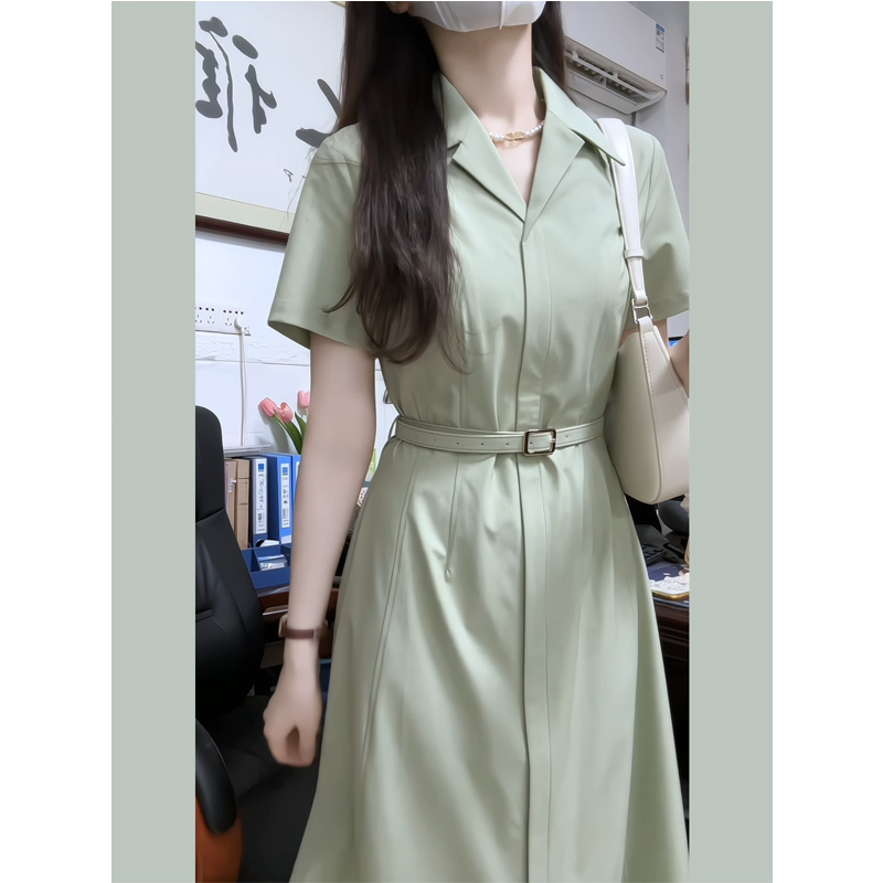 教资面试连衣裙女夏2025新款穿搭西装领衬衫裙小个子通勤正装长裙