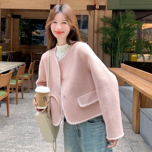 Mistletoe秋冬包边粉色小香风短外套羊绒大衣D905 P230K318