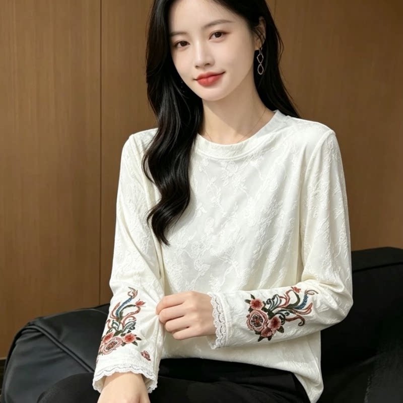 高级感珠光缎新中式上衣蝴蝶钉珠袖口长袖衬衫女气质打底内搭国风