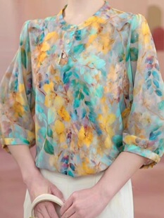 新款 女2026夏季 印花洋气减龄高级上衣女 衬衫 欧货高端小众精致时尚