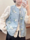背心 国风刺绣牛仔外套圆领外搭开衫 高级感蓝色新中式 马甲女年轻款