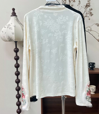 新中式国风提花针织打底衫女秋冬减龄内搭半高领搭马甲水貂毛上衣