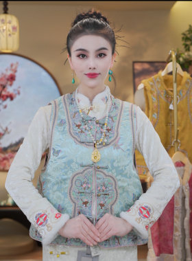 《雾蓝衔春-马甲》1275显气质2025秋冬新款重工马甲背心