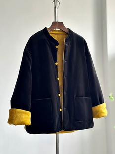 新中式夹棉盘扣棉服外套冬两面穿国风小棉袄加厚保暖丝绒上衣女款