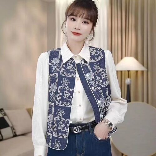 马甲春夏女装复古宋锦漂亮背心