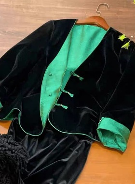 秋季丝绒新中式女士V领小外套 上衣中国风双面双穿250830