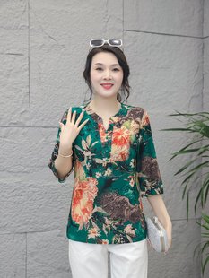 新款 中年妈妈夏装 阔太太高贵上衣50岁中老年女装 打底小衫 洋气T恤