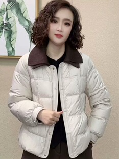 羽绒棉服女2025冬季新款时髦针织拼接翻领加厚保暖短款棉袄外套潮