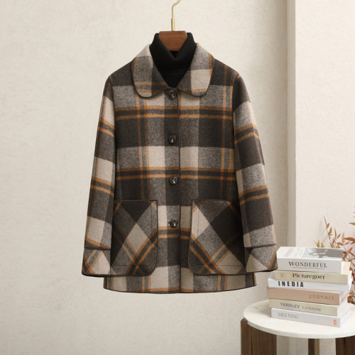 两面穿千鸟格羊毛大衣女妈妈装