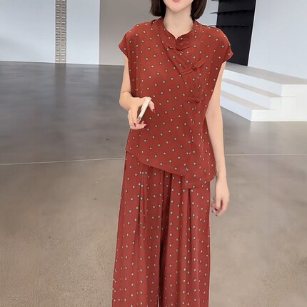 夏季新款新中式时尚套装F棉绸舒适透气宽松显瘦两件套中老年女装