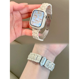 适用iWatch10苹果S9手表87657代SE夏季 纯色小方块亚克力表带透气