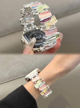 弹力彩色方形表带适用于s78iwatch654SE苹果手表带s9多巴胺女款