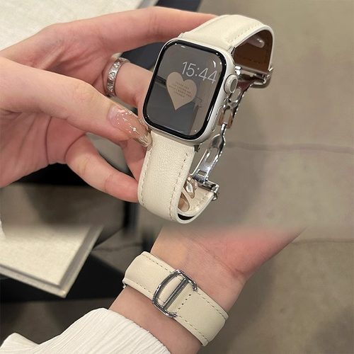适用苹果AppleWatch10手表皮质折叠扣iWatch10代表带456789s7s8s9