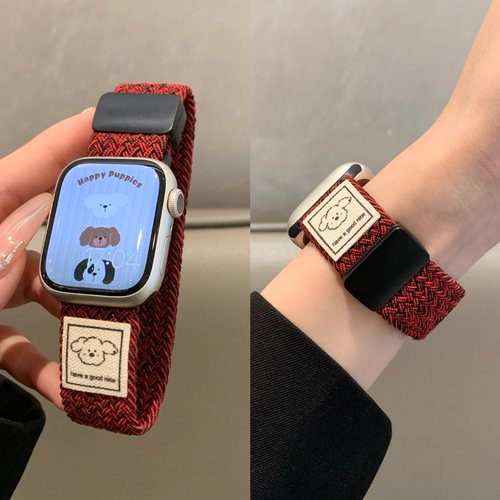 适用苹果手表iwatch10表带线条小狗弹力编织磁吸扣applewatch9876