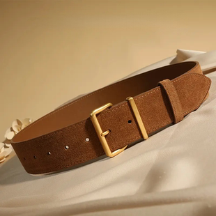 反绒磨砂真皮女士腰带牛皮配西服大衣外套装饰女式超宽高级感