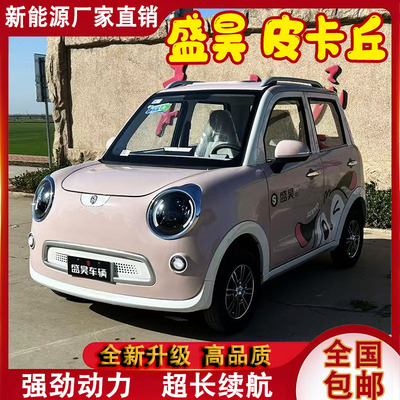 新款盛昊皮卡丘电动四轮车成人代步车油电两用锂电池家用接送孩子