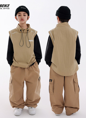 少儿嘻哈街舞儿童潮服套装男女童马甲裤子hiphop炸街舞童装演出服