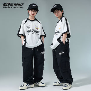 贝可家少儿街舞儿童潮服套装男童宽松T恤嘻哈hiphop街舞表演出服