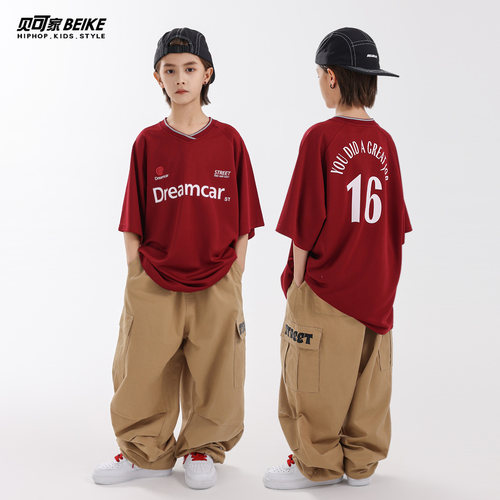 贝可家儿童街舞潮服套装男童嘻哈球衣短袖夏季hiphop少儿街舞服装