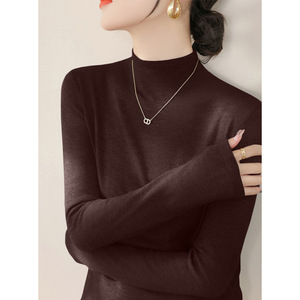 新款2025年半高领修身纯色上衣打底秋冬季长袖针织衫女装内搭