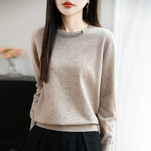 2025春秋新款女式安迪绒针织衫钻石圆领毛衣女装长袖打底衫