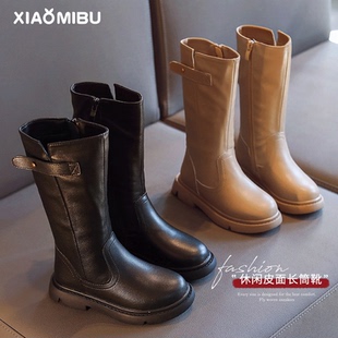 女童鞋儿童皮靴子2025年新款秋冬季高筒长筒中筒加绒公主过膝长靴