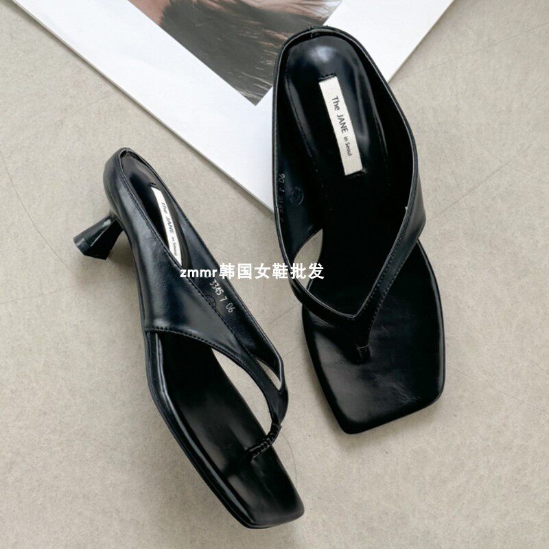 zmmr韩国女鞋2026夏新款时尚法式方头夹趾宽带猫跟百搭人字凉拖鞋
