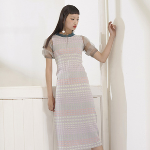 NANNAN夏季 通勤唯美气质蓬蓬袖 原创设计LOU 针织提花连衣裙