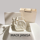 斜挎通勤女包潮流款 MACK JANISA真皮手提蝴蝶圆饼包包女2025新款