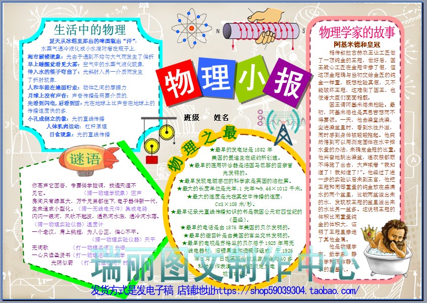 物理小报电子小报成品科普知识手抄报中学生物理板报画报模板1670
