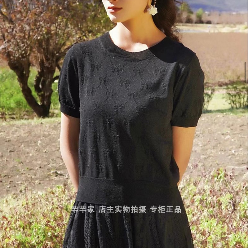 宝迪莱丝BD-31501天丝女针织衫2023夏季圆领短袖亮丝镂空短薄t恤