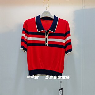 特价宝露希/露西凯文23195天丝女针织衫2025夏款新品翻领短袖上衣