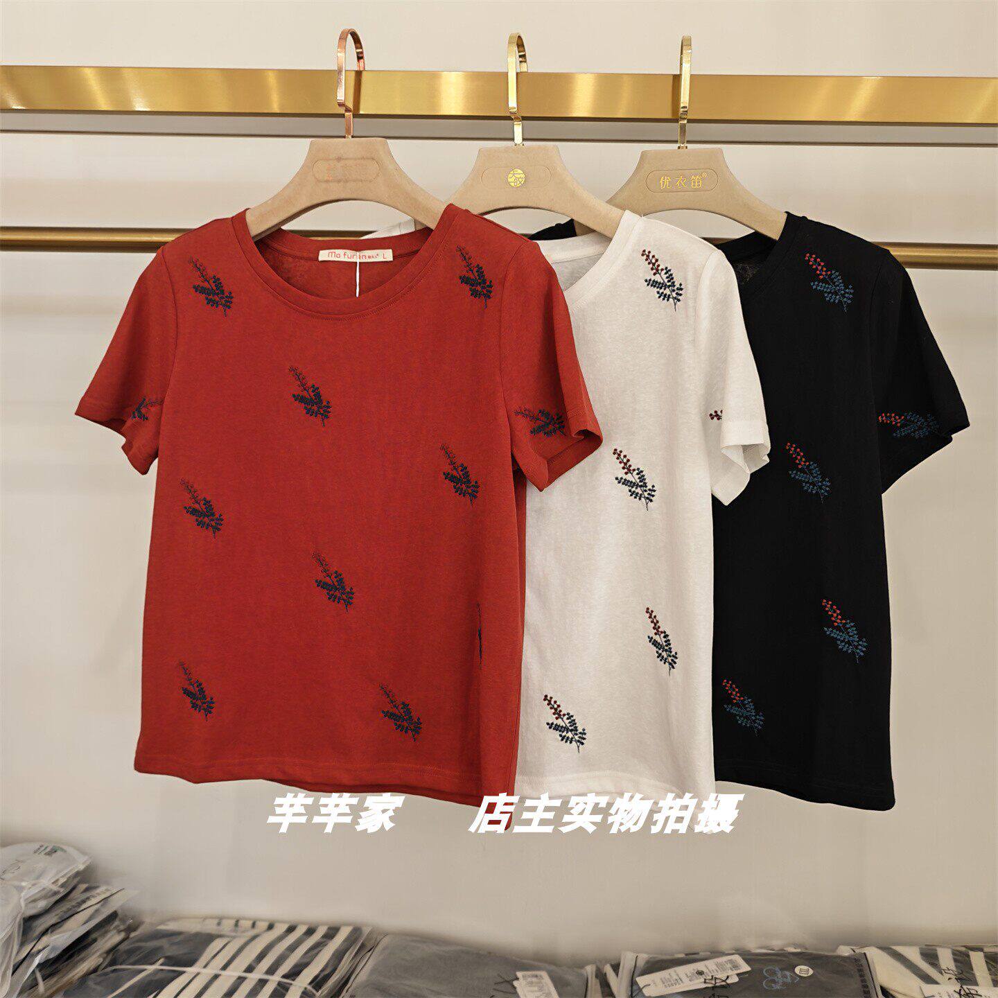 莫夫人26031短袖女涤棉T恤2026夏圆领绣花百搭舒适休闲凉爽透气T