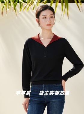 莱赛莉丝C1003莱赛尔女装针织衫2025秋款海军领长袖烫钻套头上衣