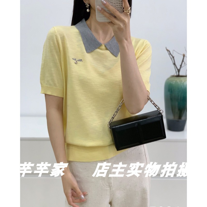 涵佳祺885021夏季短袖女T恤2025新品翻领竹棉纯色学院风舒适减龄T