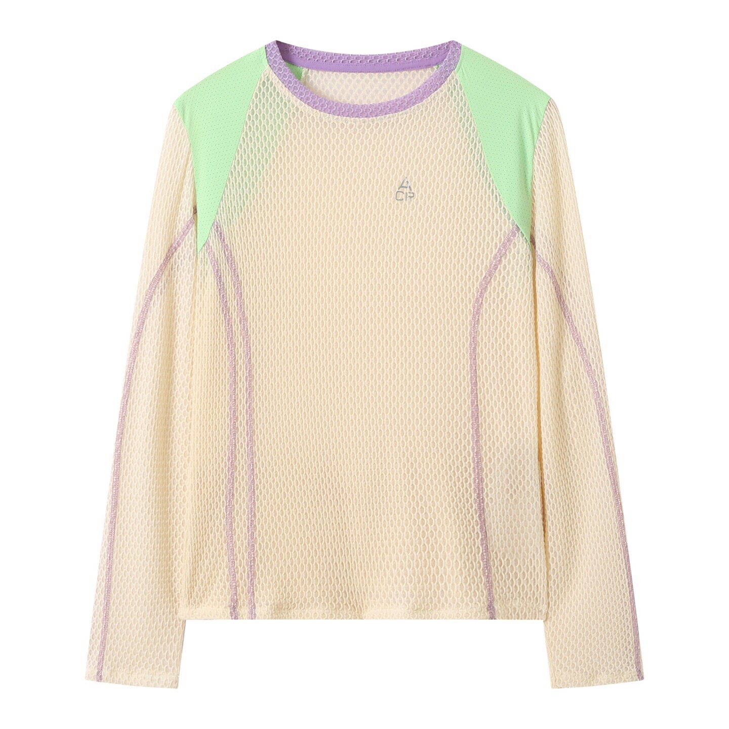 户外山系！粗针鱼鳞网亲肤透气多口袋绮行露营速干休闲拼色T恤女