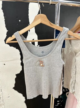 Brandy Girl BM新款美式复古小熊刺绣吊带bm百搭显瘦背心上衣女