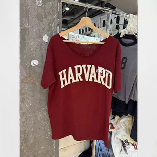 BM官网新款 T恤bm剪裁领毛边大板上衣 红色字母印花宽松一字肩短袖