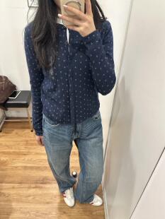 复古长袖 品控货 百搭美式 提花罗纹开衫 樱桃印花上衣女485717 女装