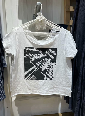 Brandy Girl BM新款美式复古纯色一字领基础百搭印花短袖T恤bm女