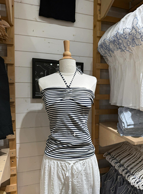 Brandy Girl BM新款美式复古条纹拼色蝴蝶结抹胸bm百搭显瘦上衣女