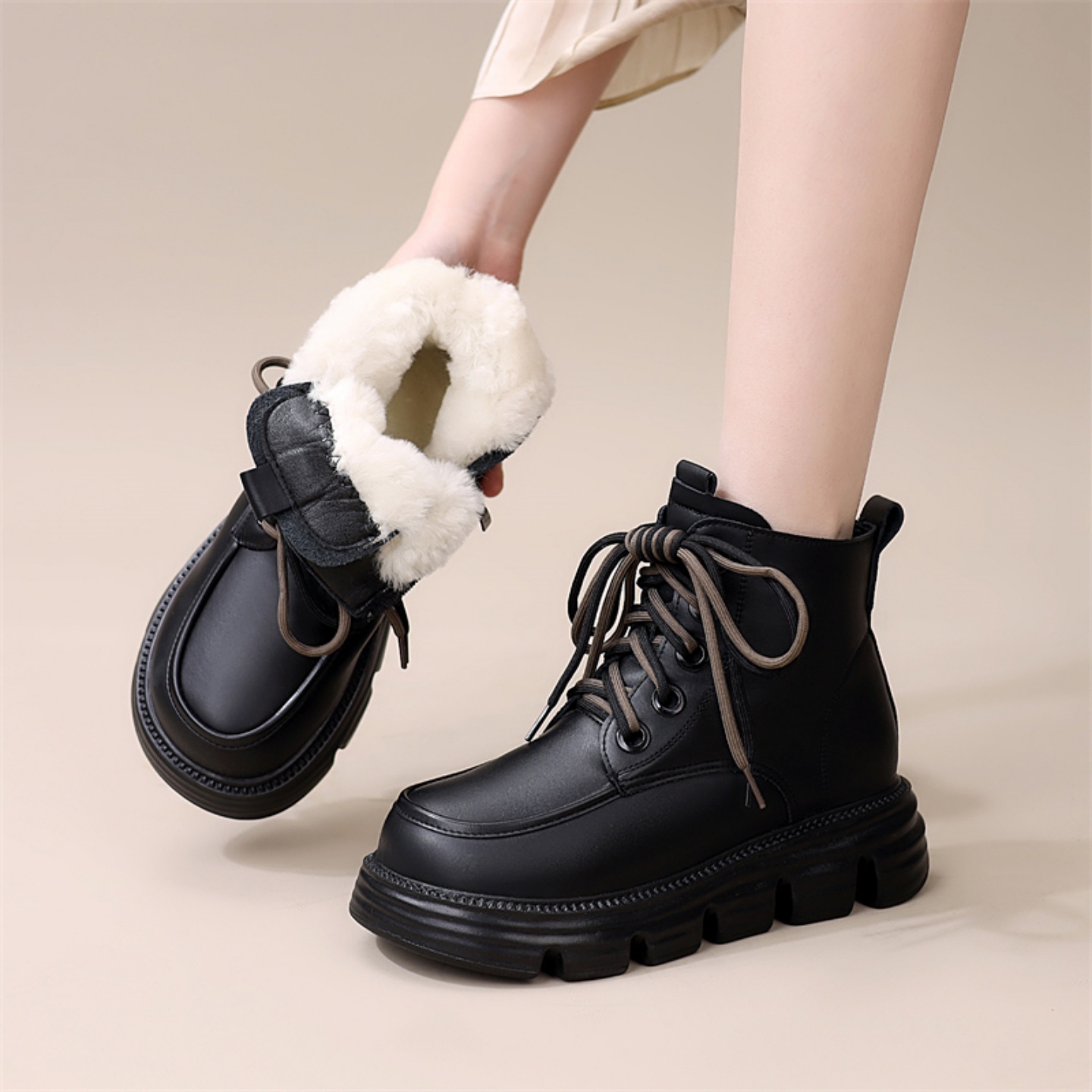 真皮松糕厚底雪地靴冬季加绒短靴