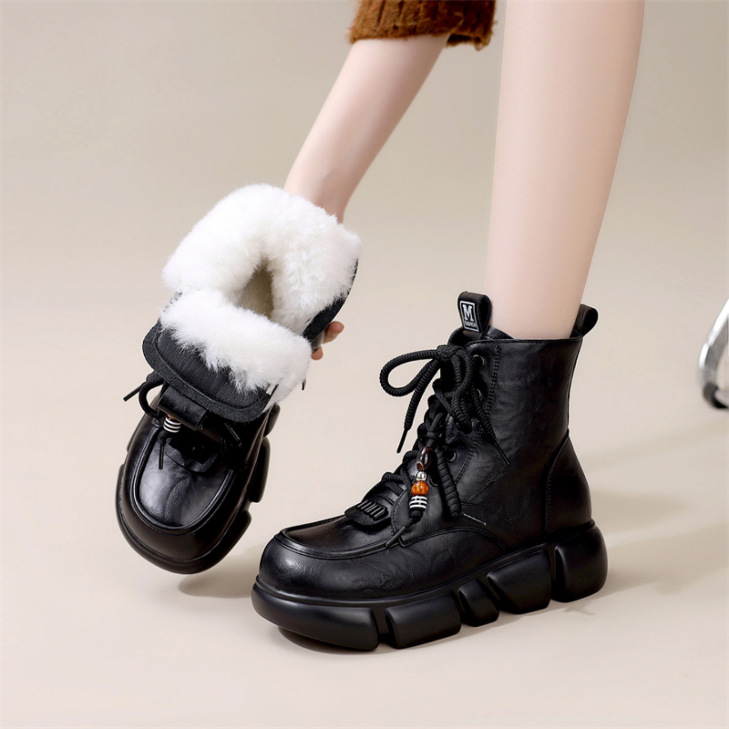 皮毛一体雪地靴冬季加厚保暖短靴