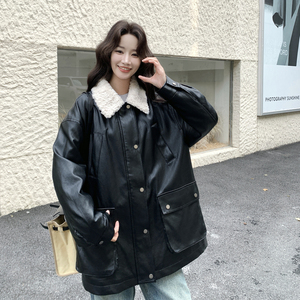 主推新款-90绒中长款羽绒服宽松小个子皮衣外套879-p325-k489图片