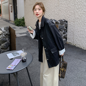 新款大货已出 宽松韩系皮衣设计感外套-2508-p160-k239图片