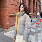 主推新款-蓝黄格羽绒服宽松小个子外套886-p245-k399，女装羽绒服，2C062