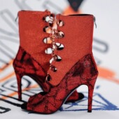 舞蹈鞋 爵士舞鞋 heels高跟鞋 KARMEN红蛇纹细闪拼接短靴鱼嘴高跟鞋