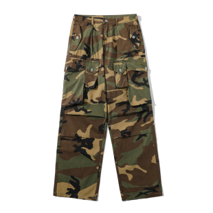 巴黎风格cargo迷彩BAGGY阔腿长裤工装裤水洗做旧潮牌嘻哈休闲裤男
